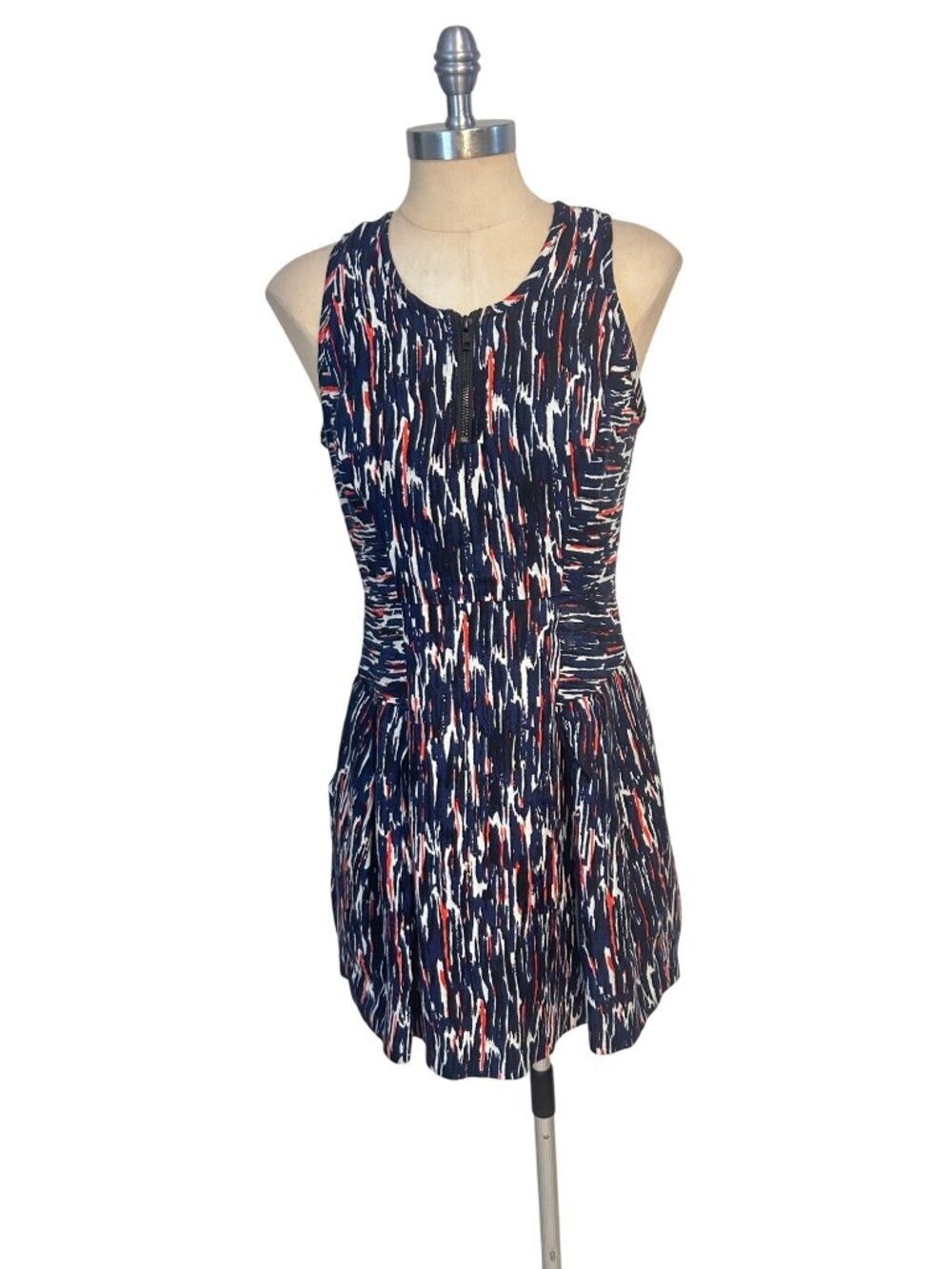 Milly Womens Abstract Print Sleeveless Dress W/ Pockets Size 6 Linen & Silk